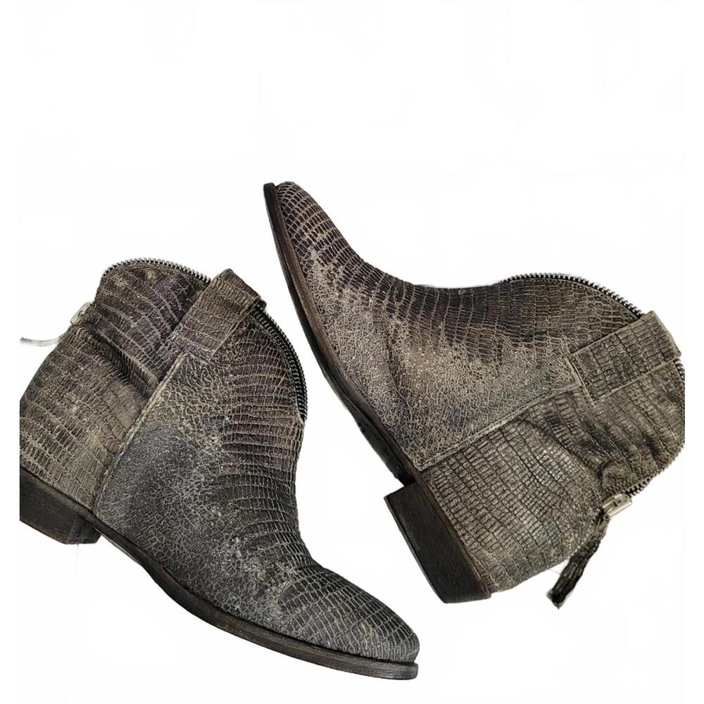 Cinzia Araia Women’s Gray Reptile Texture Booties Cowboy Style With Zipper Detai View 5